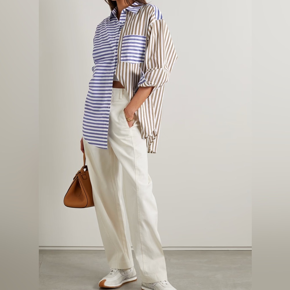 Apiece Apart Oversized Button Down / Tan and Blue Stripes Combo
